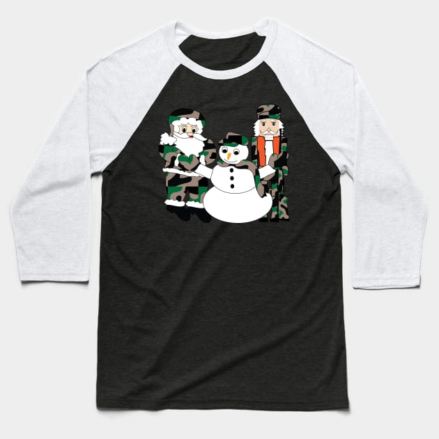 Camo Christmas, Santa Claus, snowman, nutcracker Baseball T-Shirt by sandyo2ly